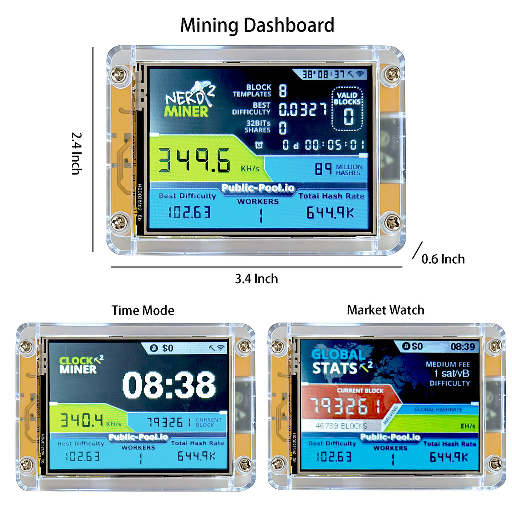Solo Bitcoin Miner ESP32 CYD NerdMiner V2 340KH/s Hashrate ASIC Lottery Miner Plug & Play USB Mini BTC Miner for Home Crypto Mining Machine