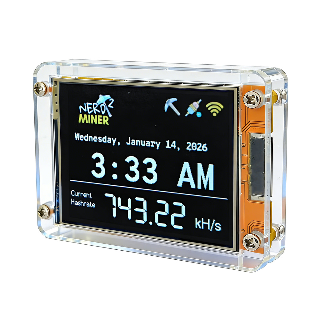 Bitcoin Miner NerdMiner V2 Solo Lottery Miner 740KH/s Hashrate with 2.8" Touchscreen Display ESP32 Development Board USB Plug and Play Crypto BTC Mining Machine - Yellow