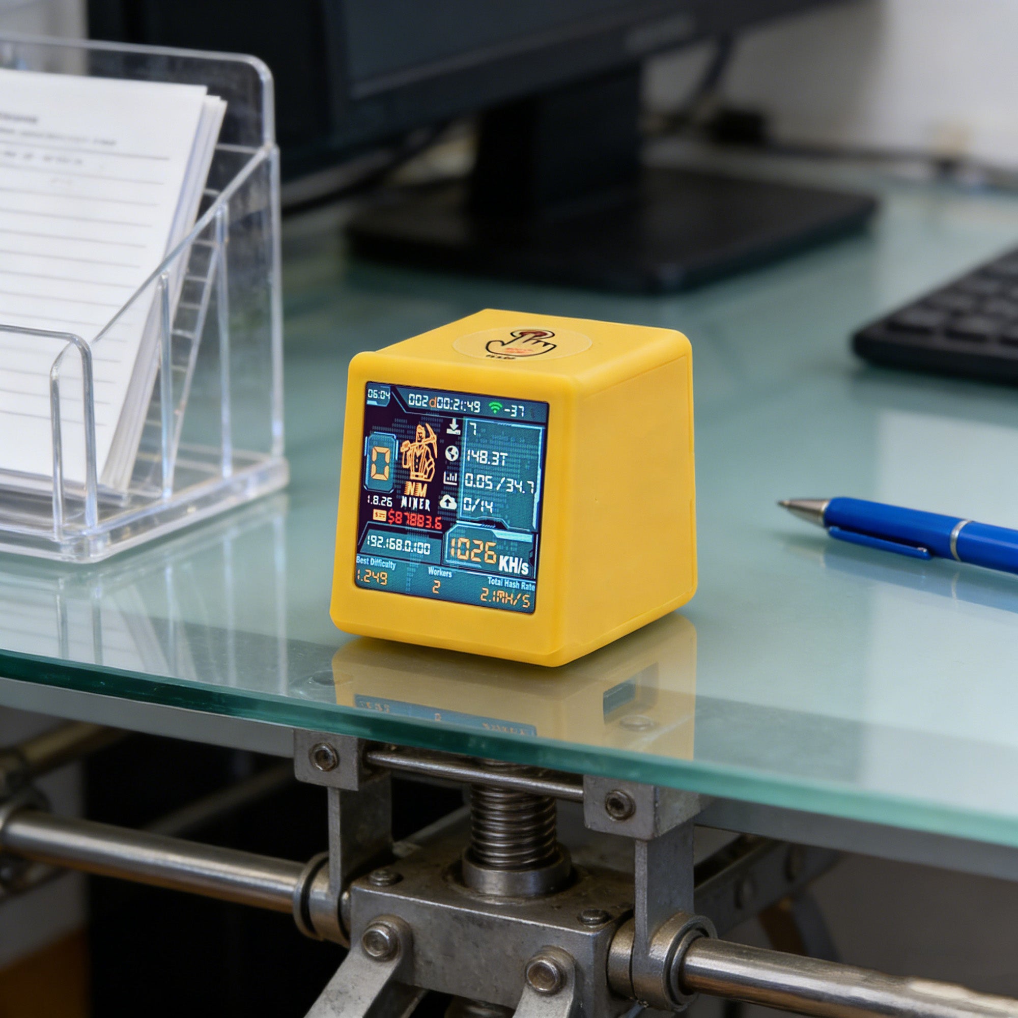 Bitcoin Miner NMMiner NM-TV-154 Machine 1000KH/S Hashrate USB Solo Crypto Miner Display & Clock Desktop Miner with ESP32 Processor BTC Lottery Miner for Home & Office Decor