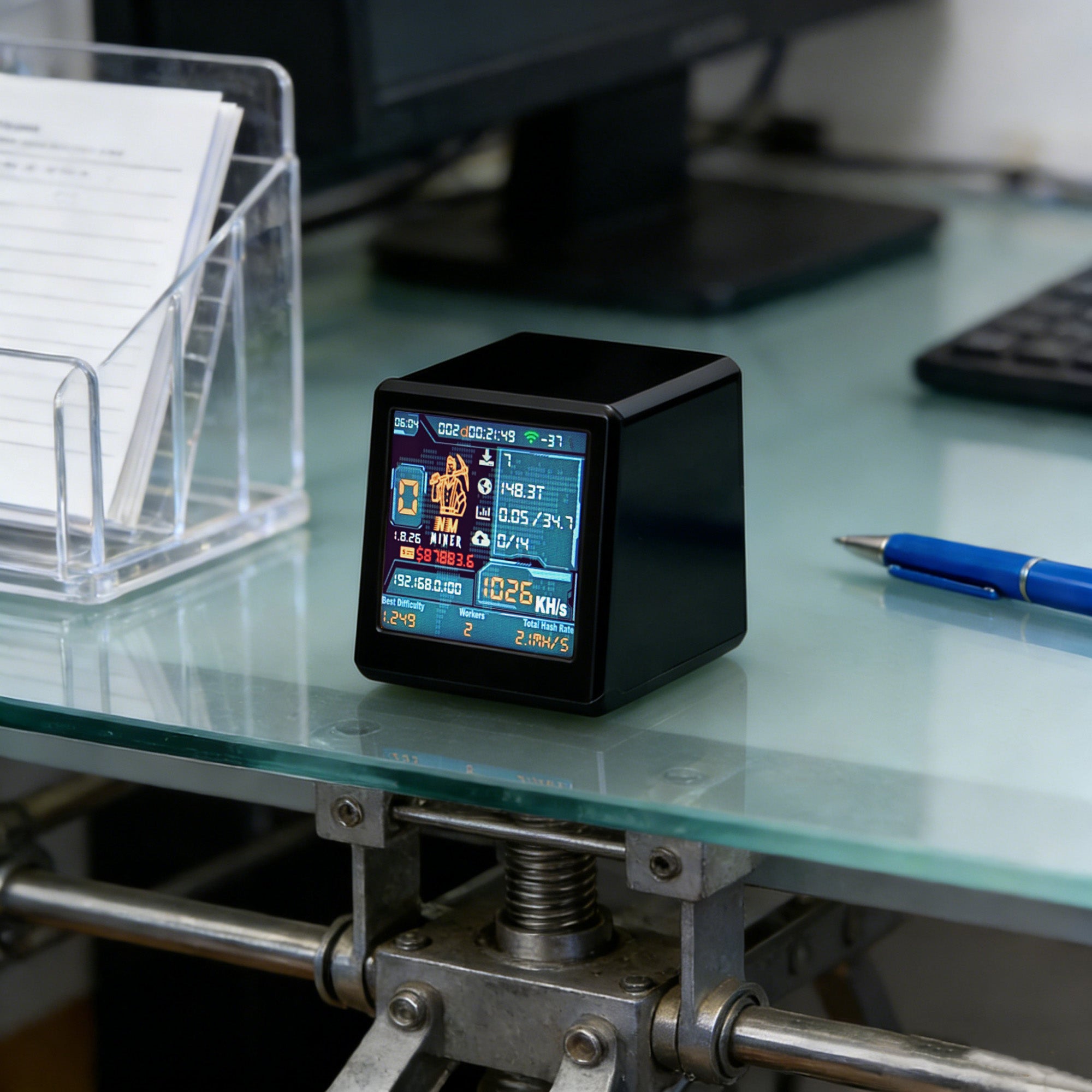 Bitcoin Miner NMMiner NM-TV-154 Machine 1000KH/S Hashrate USB Solo Crypto Miner Display & Clock Desktop Miner with ESP32 Processor BTC Lottery Miner for Home & Office Decor