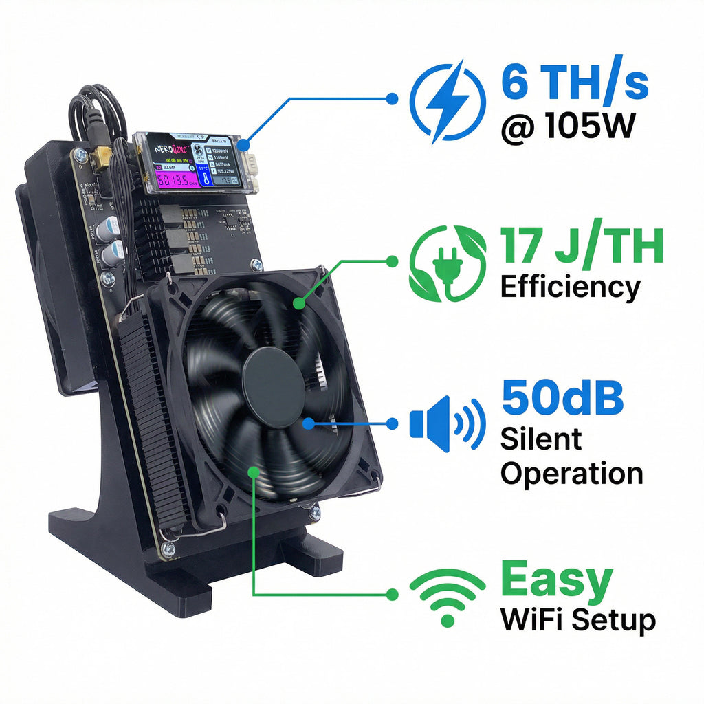 NerdQaxe++ Rev 6.1 Bitcoin Solo Miner - 6TH/s 103W High Efficiency Home Crypto Mining Kit